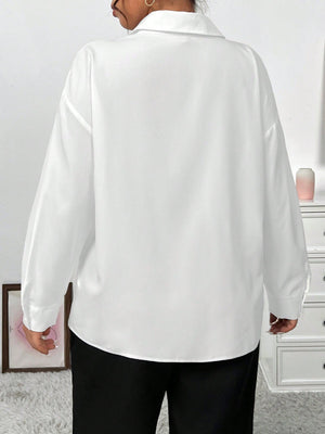 Camisa Feminina de Alfaiataria Plus Size Manga Comprida