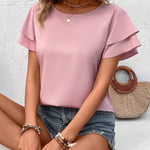 Blusa Feminina Manga Curta com Babado Elegante