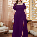 Vestido Longo Plus Size Manga Bufante com Fenda