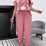 Conjunto Feminino Plus Size Manga Curta Calça Soltinha