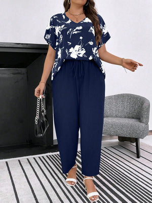 Conjunto Feminino Plus Size Manga Curta Calça Soltinha
