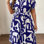 Vestido Feminino Midi Plus Size Gola Camisa Geométrico