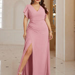 Vestido Longo Plus Size Chiffon com Fenda