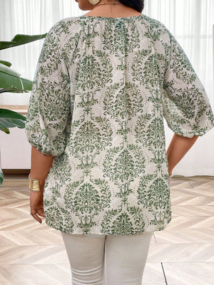 Blusa Feminina Plus Size Meia Manga Estampa Indiana