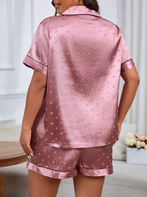 Pijama Feminino Plus Size Cetim Elegante Curto Coração