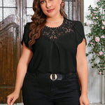 Blusa Plus Size de Renda Gola Redonda