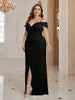 Vestido Longo Plus Size Festa com Fenda Ombro a Ombro