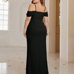 Vestido Longo Plus Size Festa com Fenda Ombro a Ombro