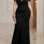 Vestido Longo Plus Size Festa com Fenda Ombro a Ombro