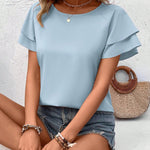 Blusa Feminina Manga Curta com Babado Elegante
