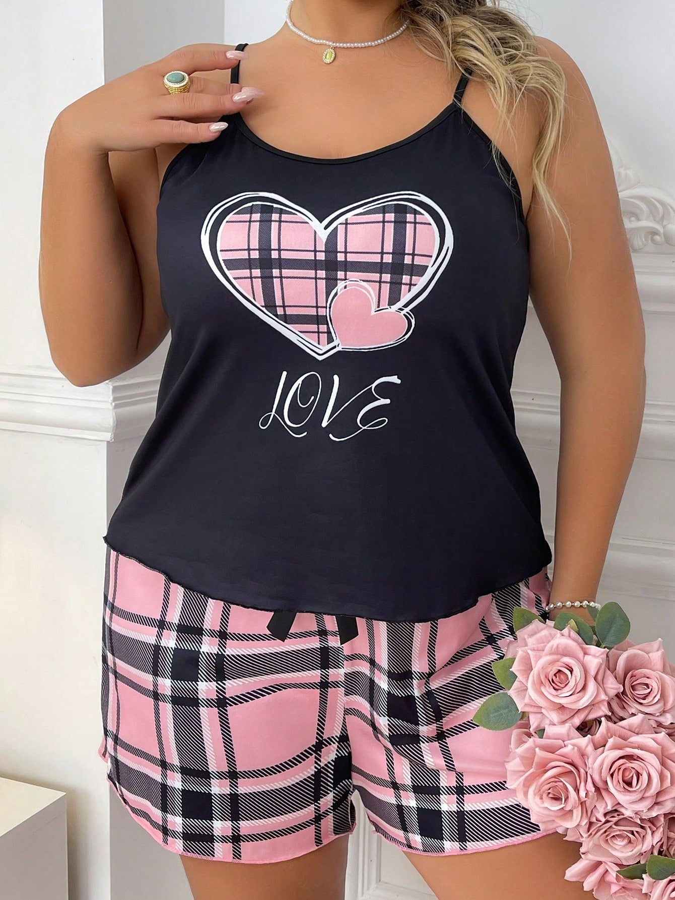 Pijama Plus Size Feminino Curto Regata Xadrez