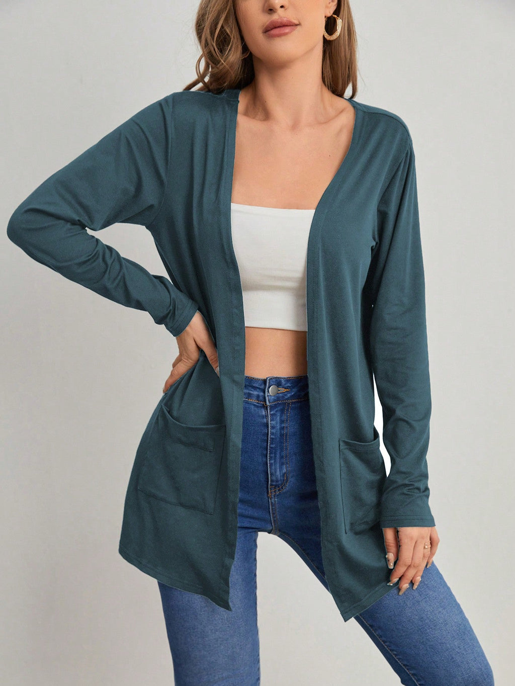 Casaco Cardigan Feminino Manga Longa com Bolso