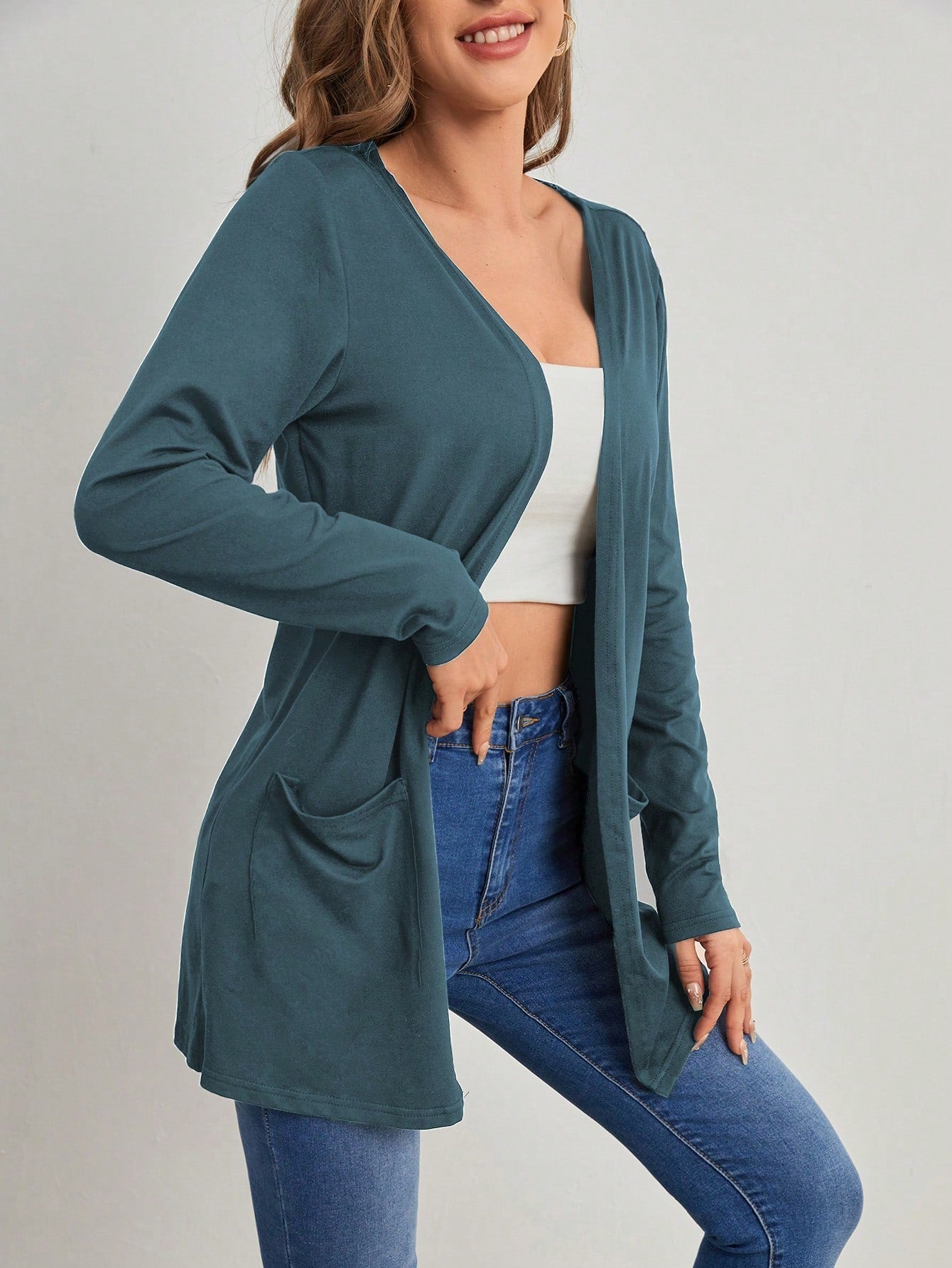 Casaco Cardigan Feminino Manga Longa com Bolso