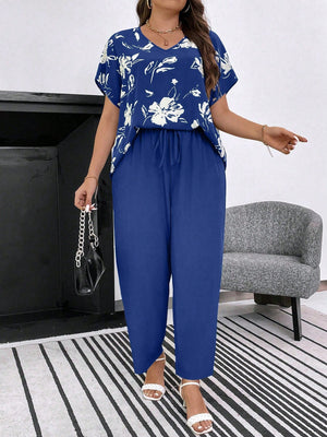 Conjunto Feminino Plus Size Manga Curta Calça Soltinha
