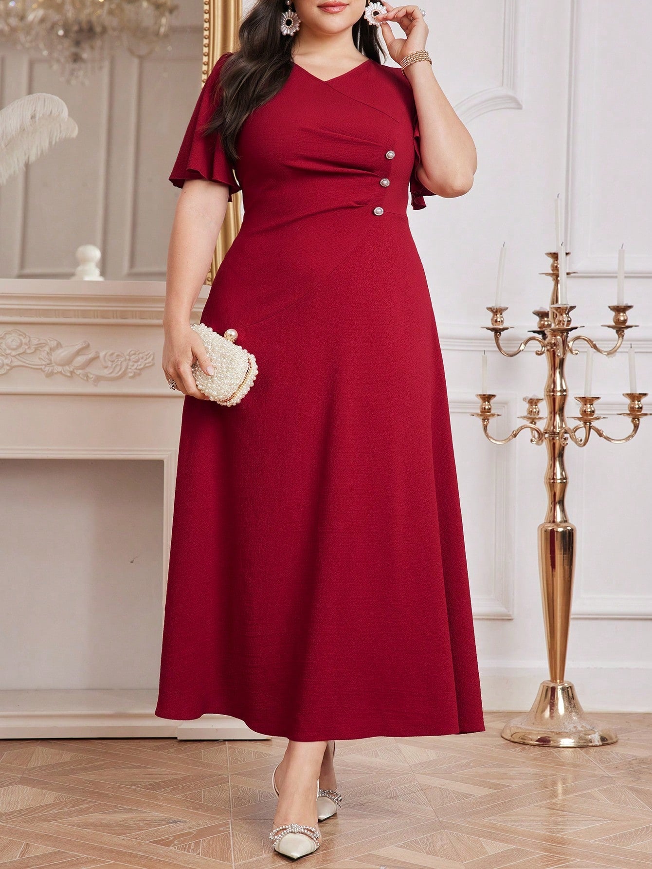 Vestido Longo Plus Size Feminino com Botões Laterais Festa