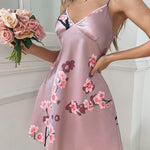 Camisola de Cetim Feminina Floral Decote V