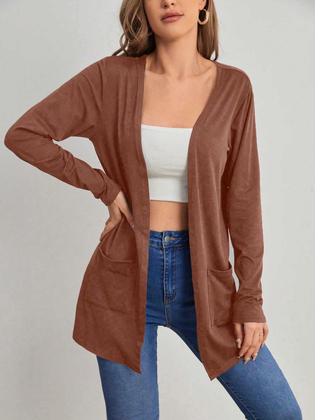 Casaco Cardigan Feminino Manga Longa com Bolso