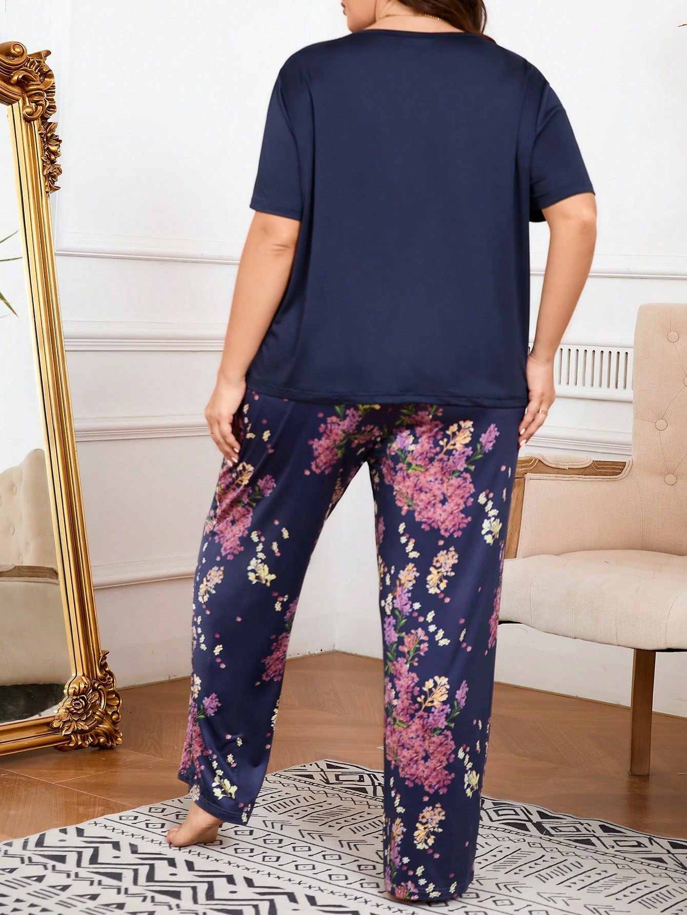 Pijama Longo Feminino Plus Size Florido