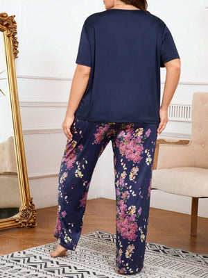 Pijama Longo Feminino Plus Size Florido