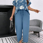 Conjunto Feminino Plus Size Manga Curta Calça Soltinha