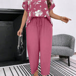 Conjunto Feminino Plus Size Manga Curta Calça Soltinha