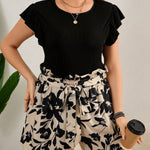 Conjunto Feminino Plus Size Blusa e Bermuda Estampa Floral
