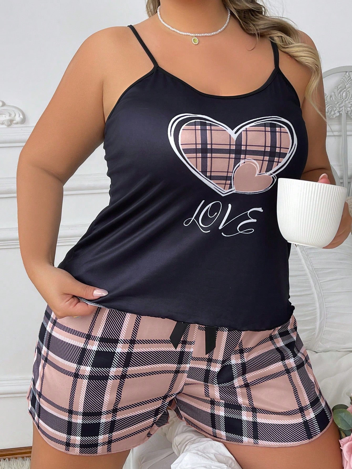Pijama Plus Size Feminino Curto Regata Xadrez