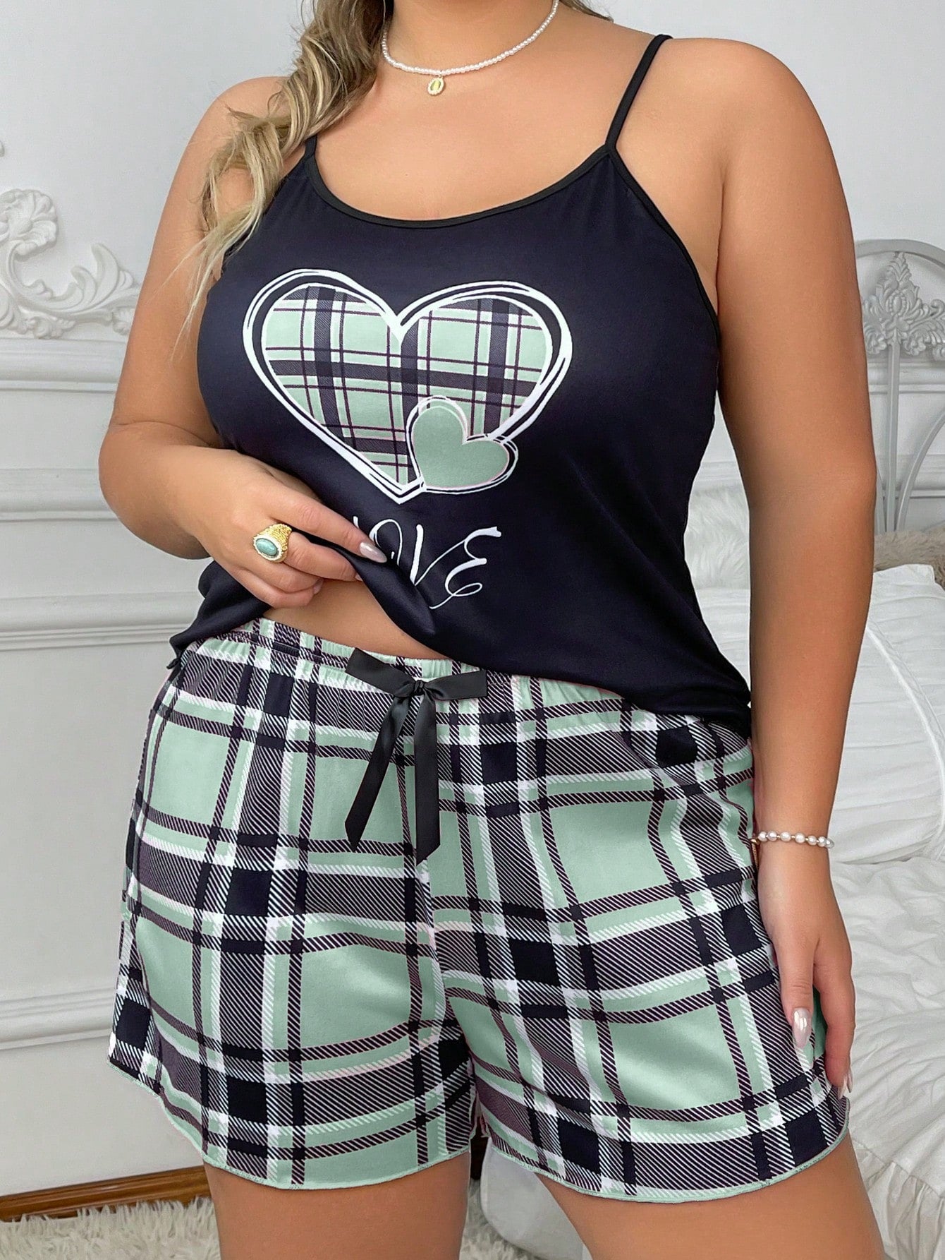 Pijama Plus Size Feminino Curto Regata Xadrez