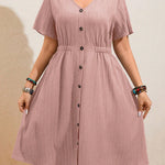 Vestido Midi Plus Size com Botões Soltinho