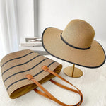Conjunto Chapéu de Palha Feminino e Bolsa Grande