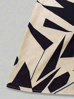 Vestido Feminino Elegante Gola Cruzada Geométrico