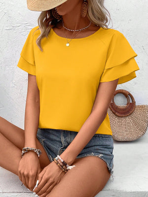 Blusa Feminina Manga Curta com Babado Elegante