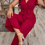 Macacão Feminino Plus Size Decote V Manga com Babado
