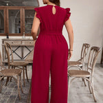 Macacão Feminino Plus Size Decote V Manga com Babado