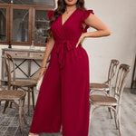 Macacão Feminino Plus Size Decote V Manga com Babado