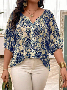 Blusa Feminina Plus Size Meia Manga Estampa Indiana