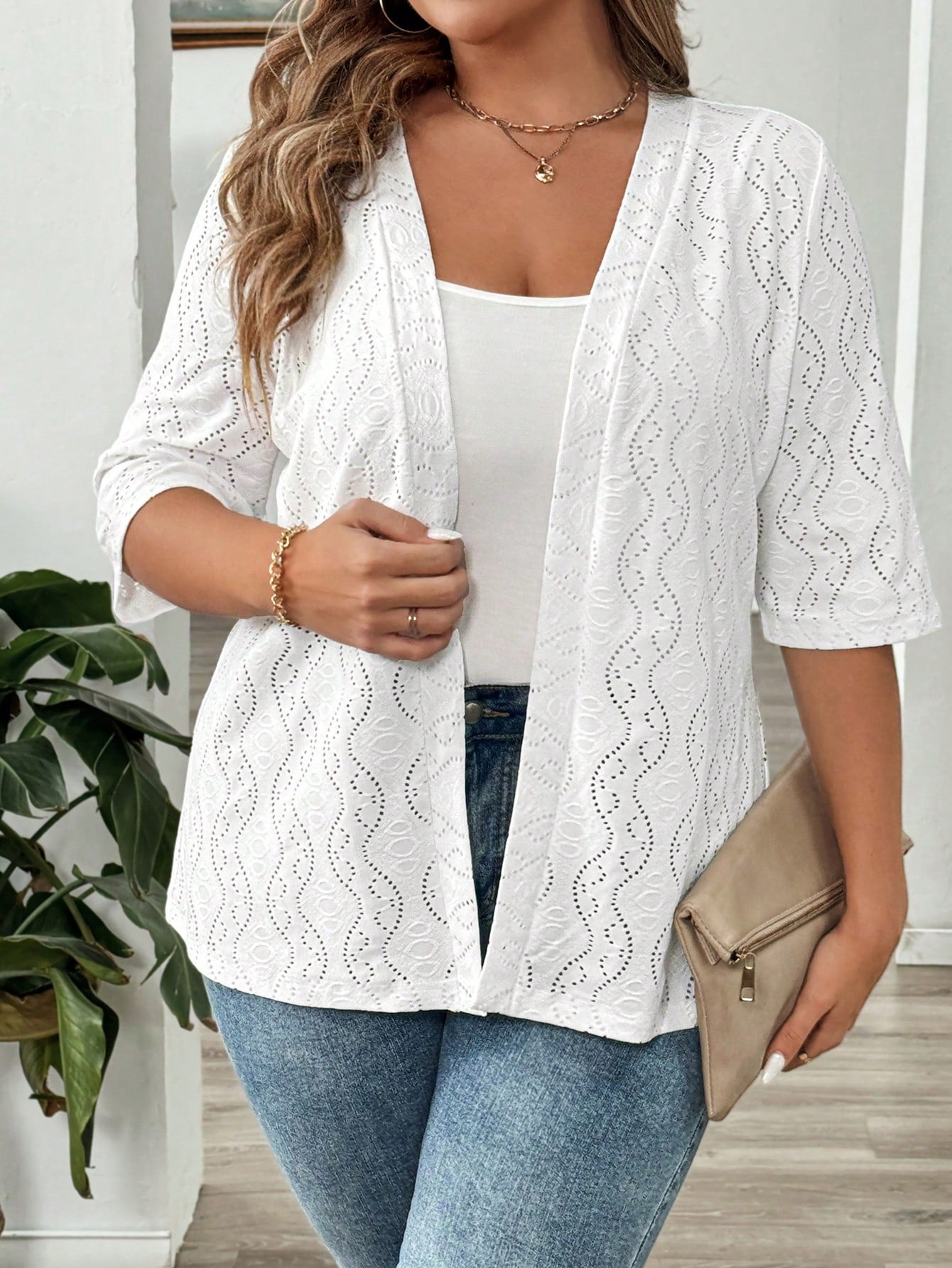 Casaco de Malha Feminino Meia Manga Plus Size