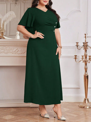 Vestido Longo Plus Size Feminino com Botões Laterais Festa