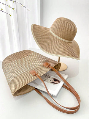 Conjunto Chapéu de Palha Feminino e Bolsa Grande