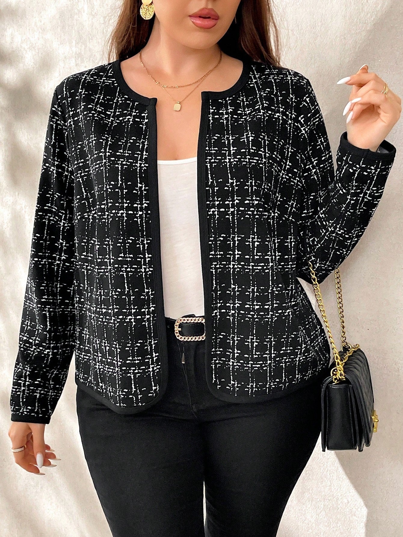 Casaco Feminino Plus Size Xadrez