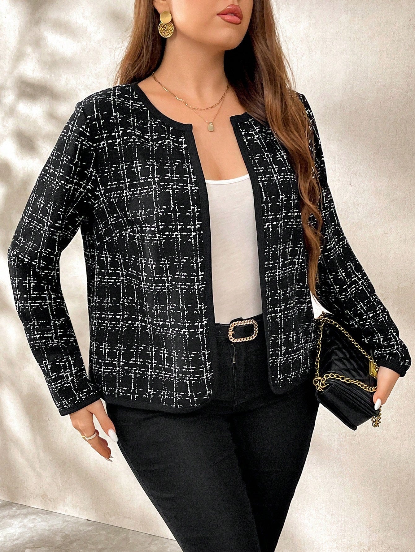 Casaco Feminino Plus Size Xadrez