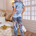 Pijama Feminino Longo de Cetim Elegante Floral