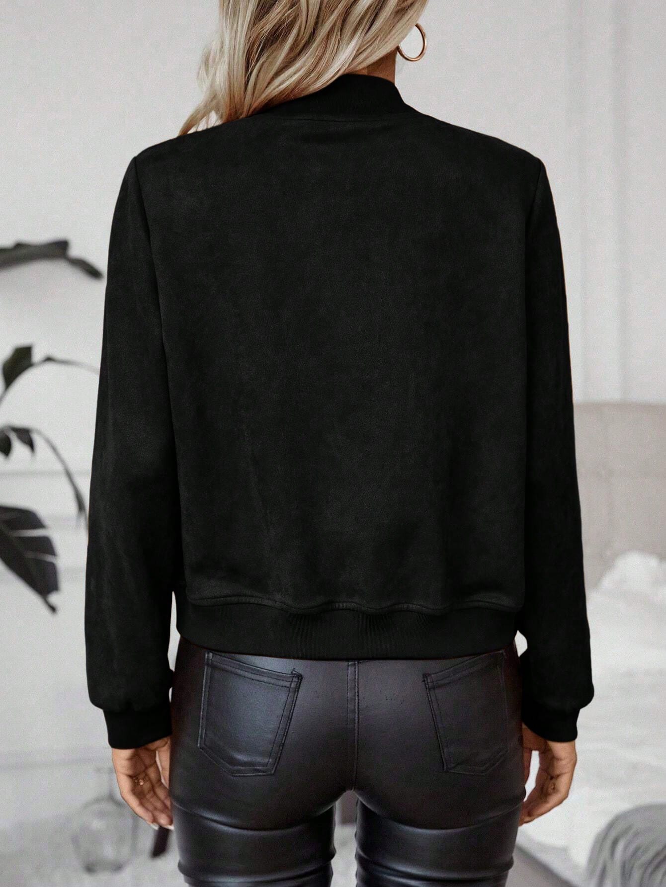 Jaqueta Bomber Feminina com Zíper Curta com Bolsos