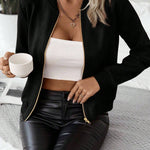 Jaqueta Bomber Feminina com Zíper Curta com Bolsos