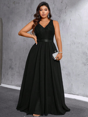 Vestido Longo Plus Size Festa Elegante Decote V