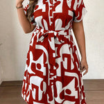 Vestido Feminino Midi Plus Size Gola Camisa Geométrico