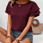 Blusa Feminina Manga Curta com Babado Elegante