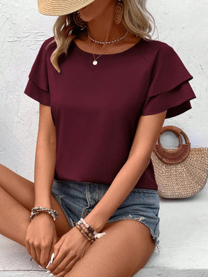 Blusa Feminina Manga Curta com Babado Elegante