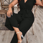 Macacão Feminino Plus Size Decote V Manga com Babado