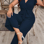 Macacão Feminino Plus Size Decote V Manga com Babado